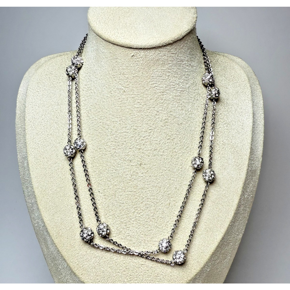 Nolan Miller Runaround Glamour Silver Tone Pave Crystal Spheres Beaded Necklace - Picture 1 of 5